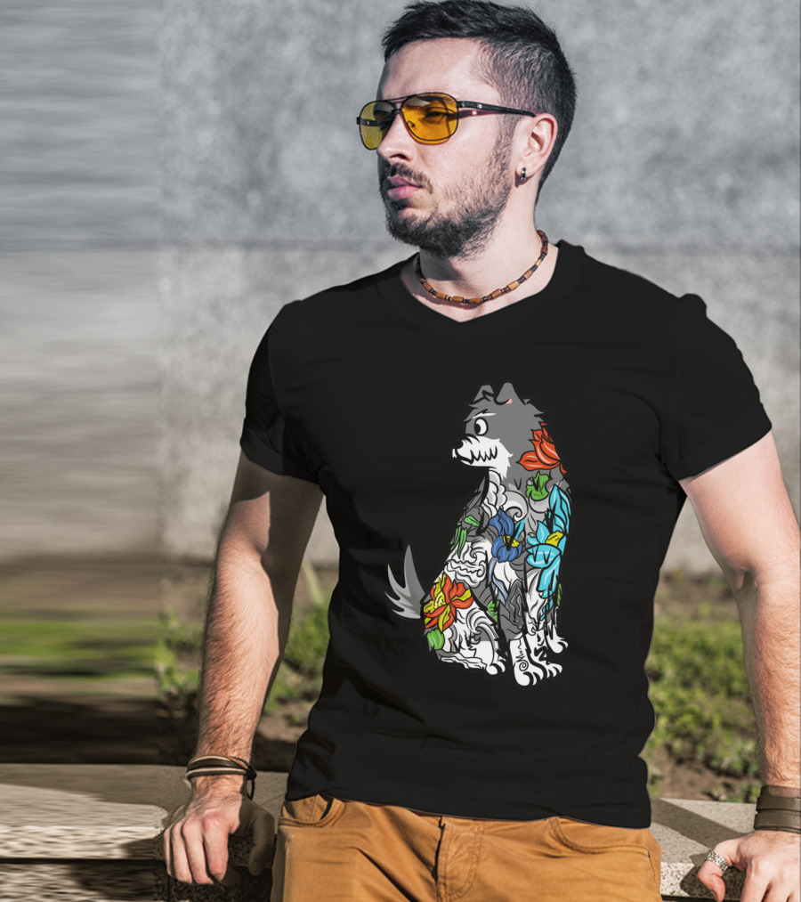 Schnauzer Colorful Floral Tattoo T-Shirt
