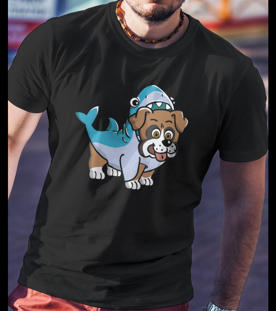 Friendly Boxer Dog In Shark Costume Playfully Walking T-Shirt