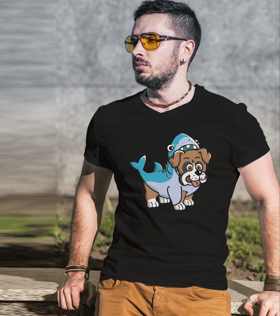Friendly Boxer Dog In Shark Costume Playfully Walking T-Shirt