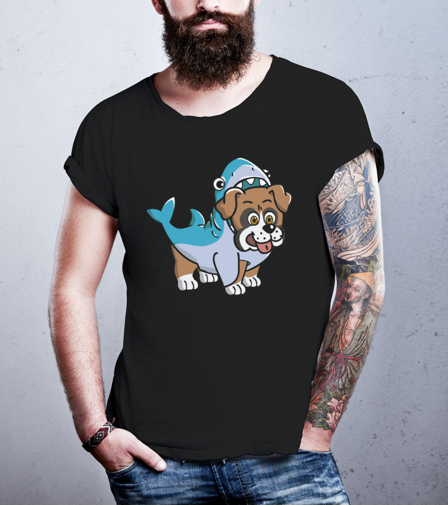 Friendly Boxer Dog In Shark Costume Playfully Walking T-Shirt