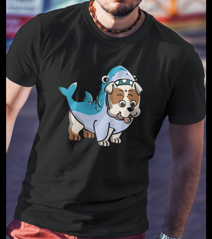 Bulldog Shark Fun Costume Cartoon T-Shirt