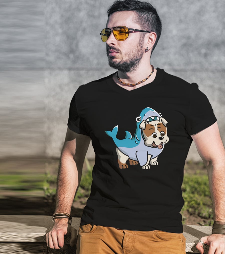 Bulldog Shark Fun Costume Cartoon T-Shirt