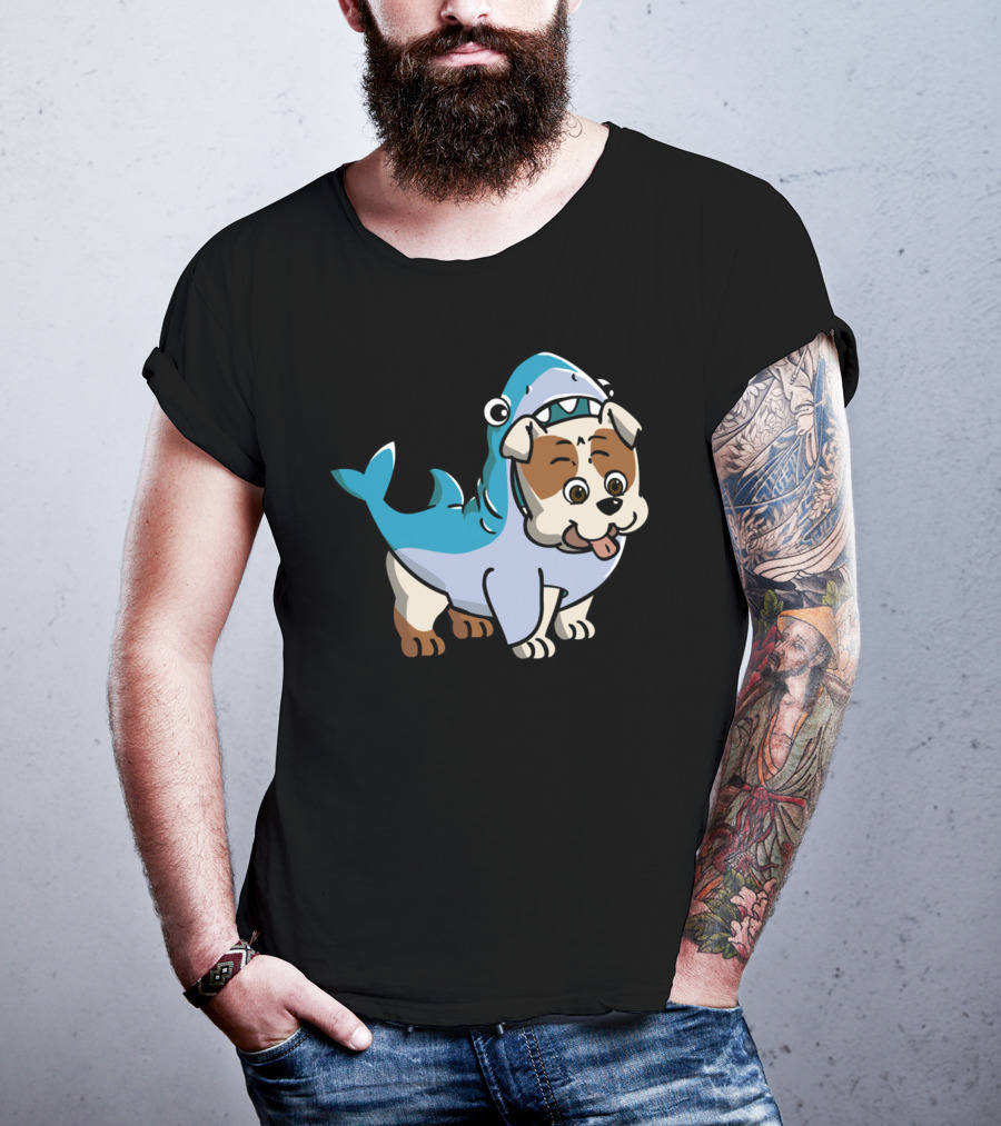 Bulldog Shark Fun Costume Cartoon T-Shirt