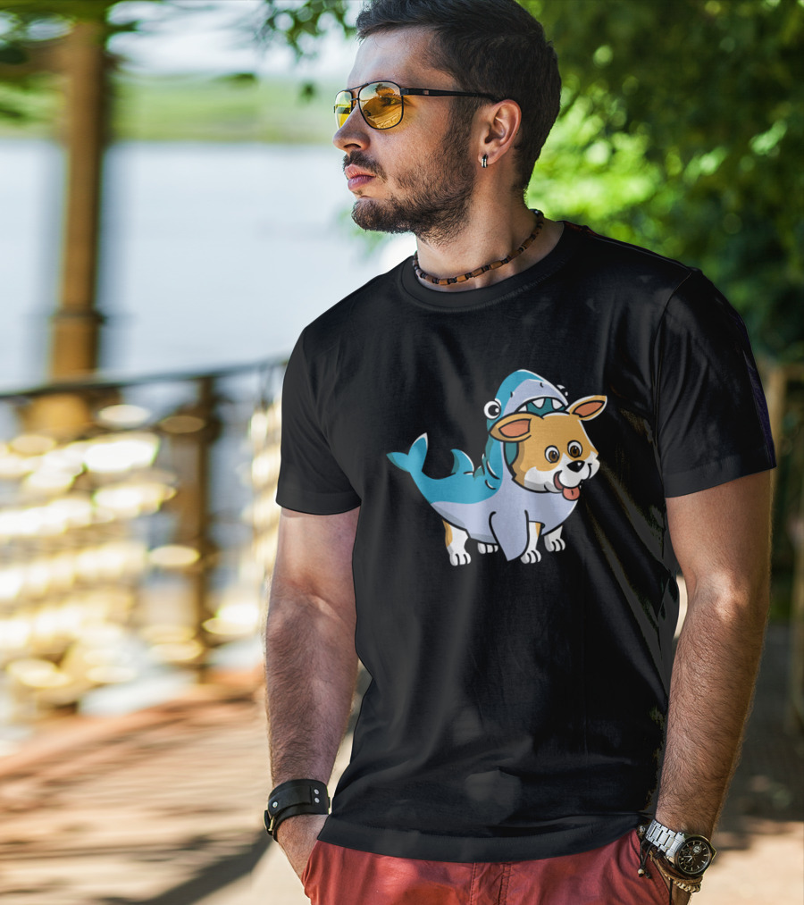 Corgi In Shark Costume Cute Hybrid T-Shirt