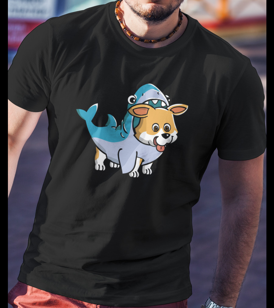 Corgi In Shark Costume Cute Hybrid T-Shirt