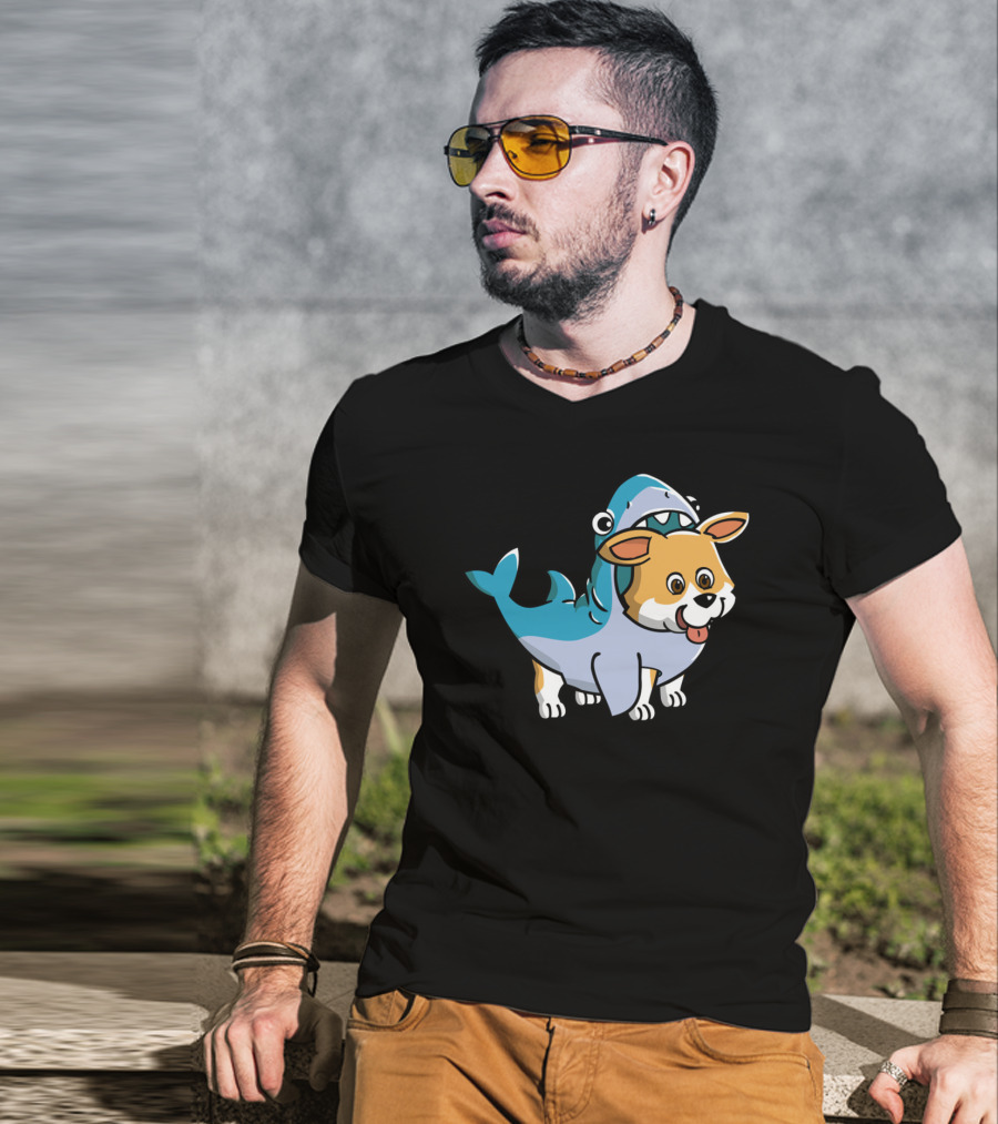 Corgi In Shark Costume Cute Hybrid T-Shirt