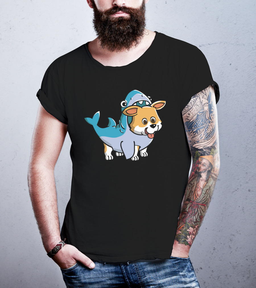 Corgi In Shark Costume Cute Hybrid T-Shirt
