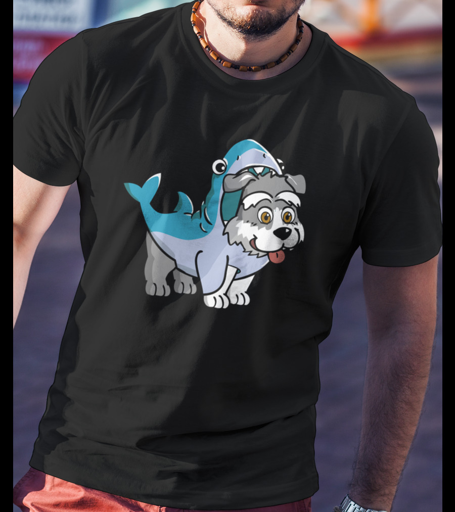 Schnauzer In Shark Costume Playful Cartoon Mashup T-Shirt