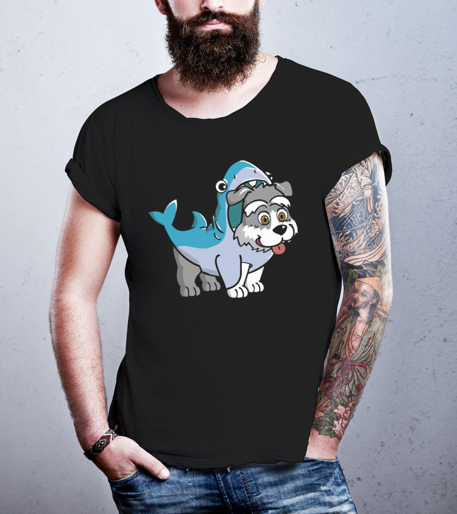 Schnauzer In Shark Costume Playful Cartoon Mashup T-Shirt