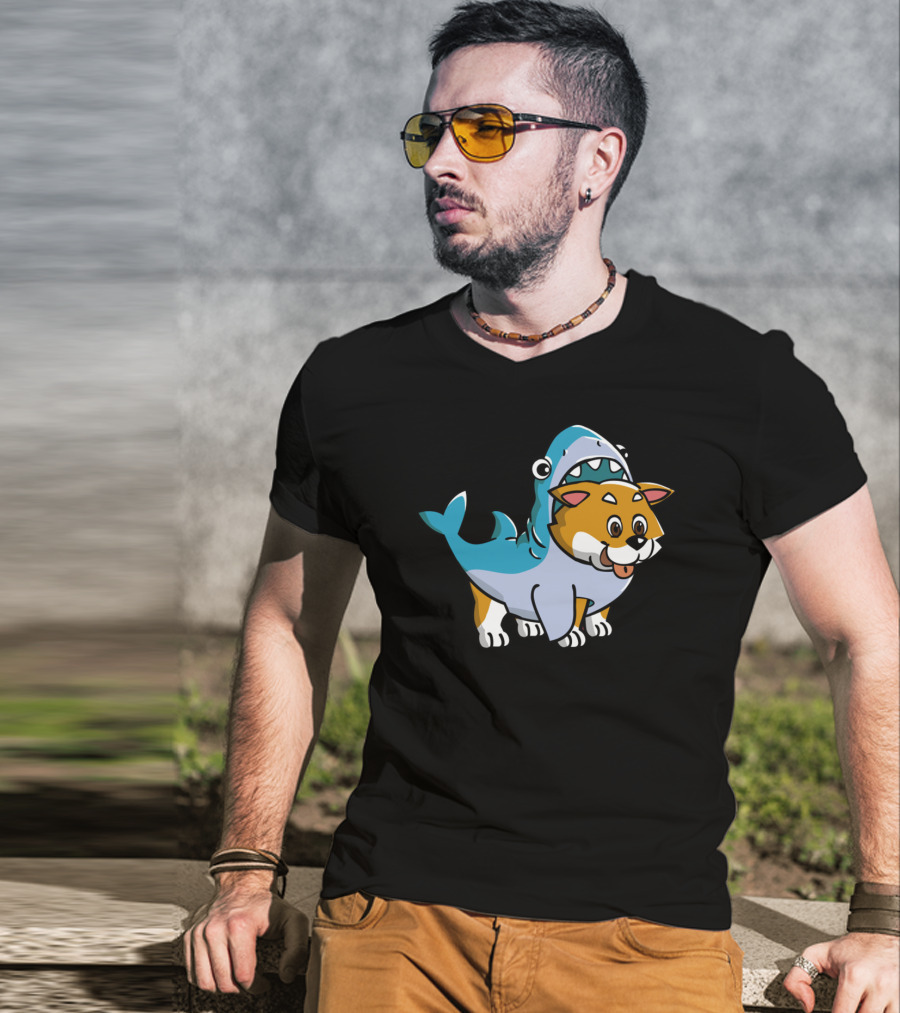Shiba Inu Shark Costume Fusion Fun T-Shirt