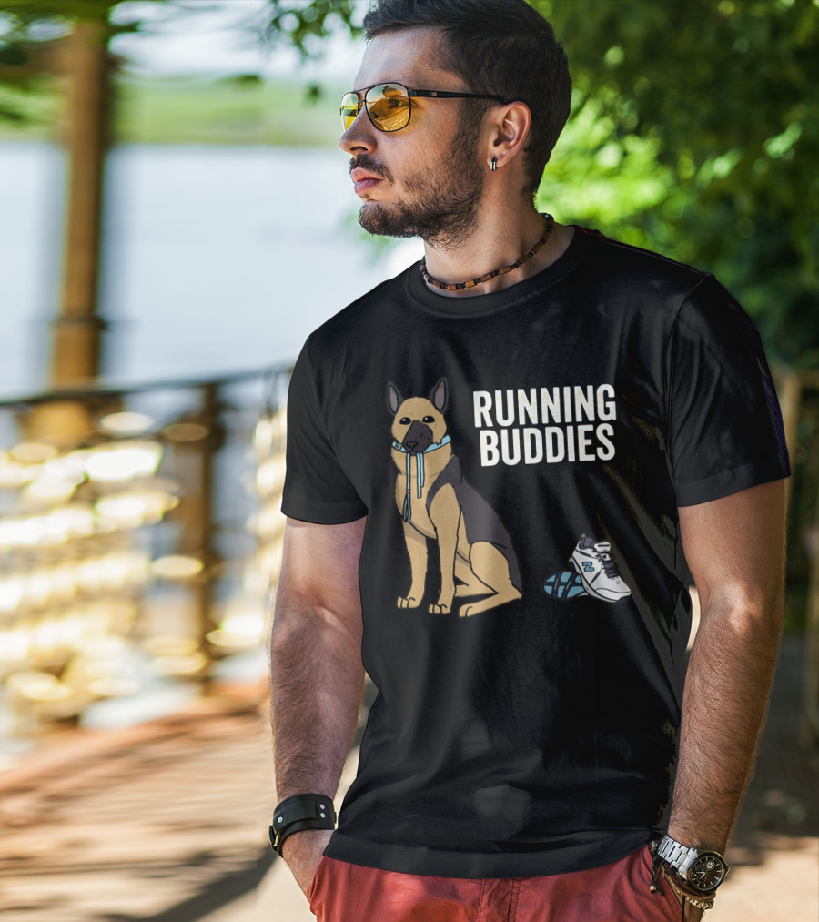 German Shepherd Running Buddies With Shoes And Collar T-Shirt