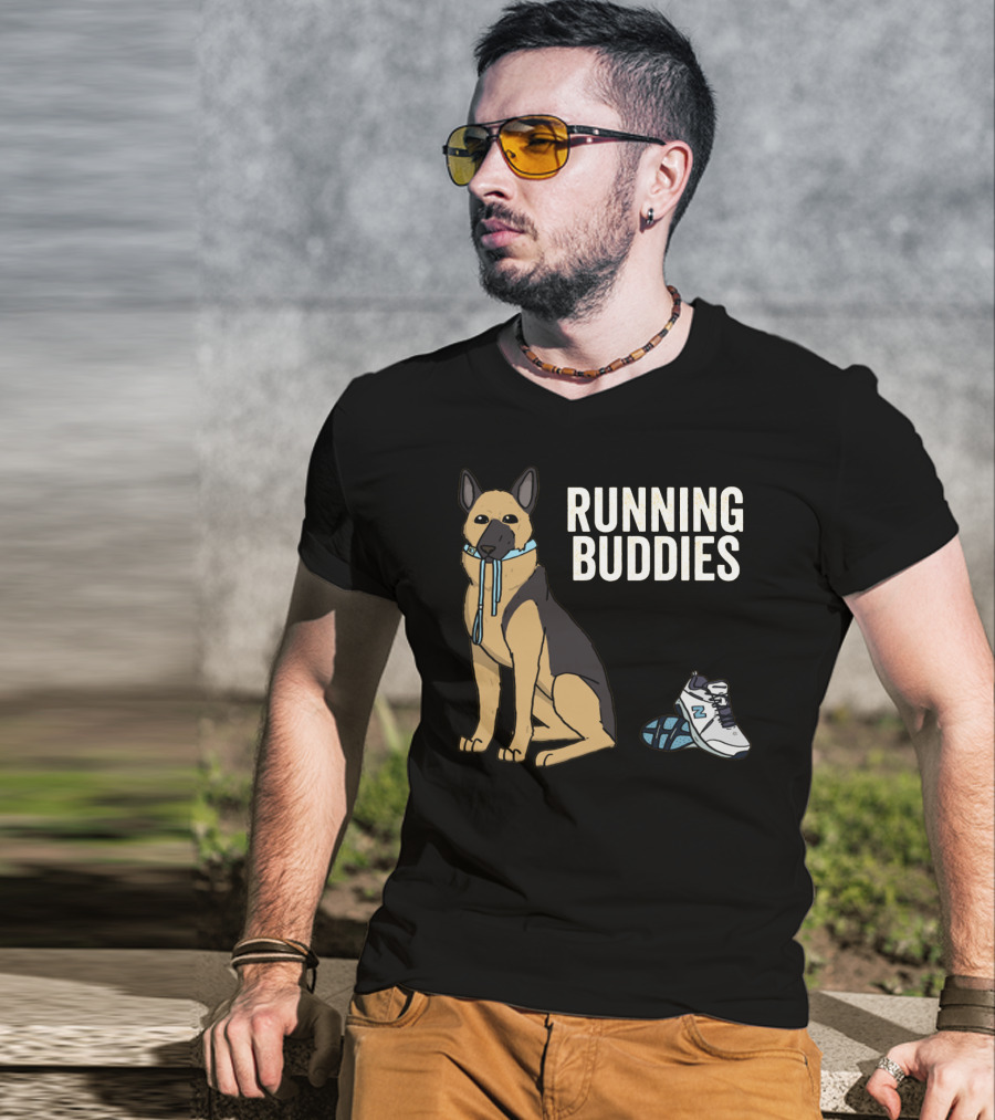 German Shepherd Running Buddies With Shoes And Collar T-Shirt