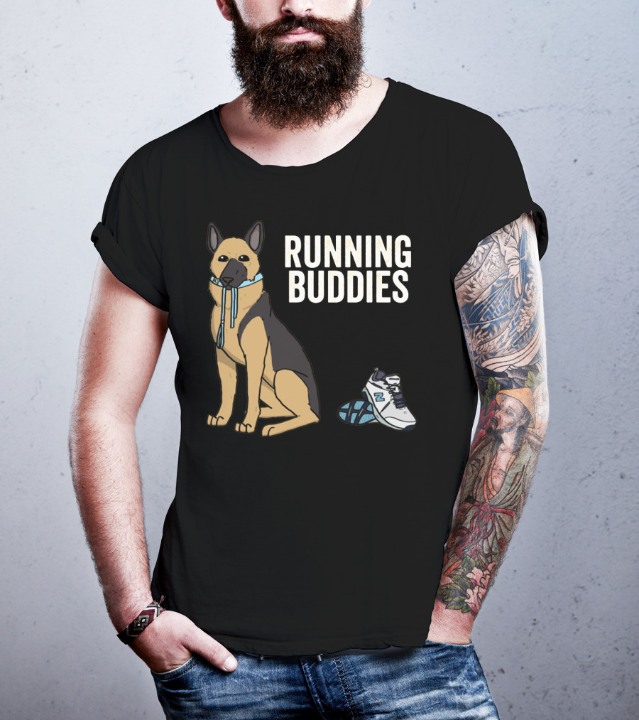 German Shepherd Running Buddies With Shoes And Collar T-Shirt