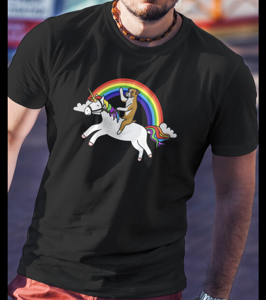 Boxer Dog Riding Unicorn T-Shirt