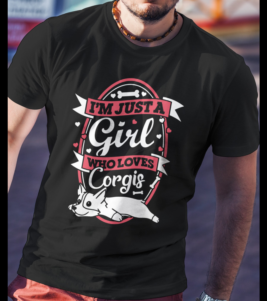 I'm Just A Girl Who Loves Corgis With Playful Hearts And Bones T-Shirt