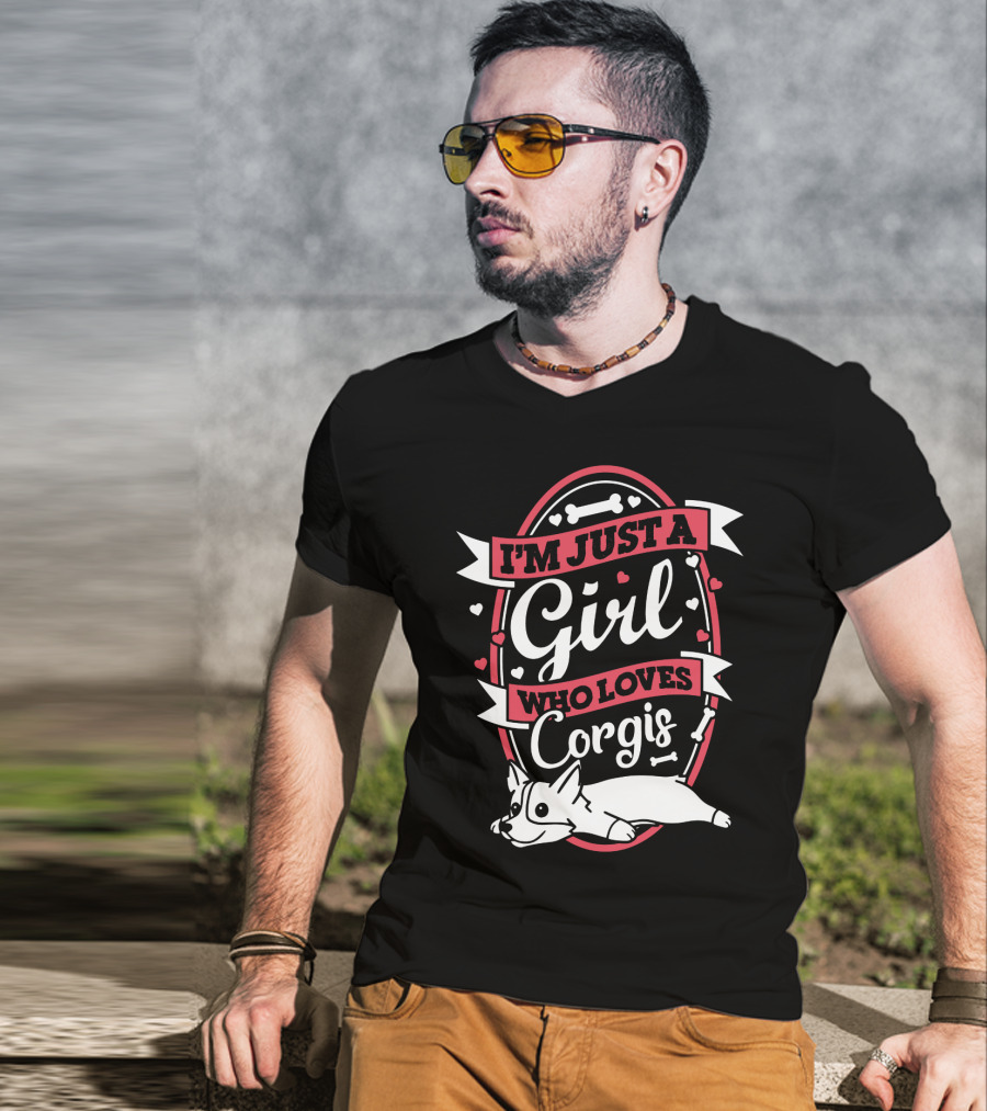 I'm Just A Girl Who Loves Corgis With Playful Hearts And Bones T-Shirt