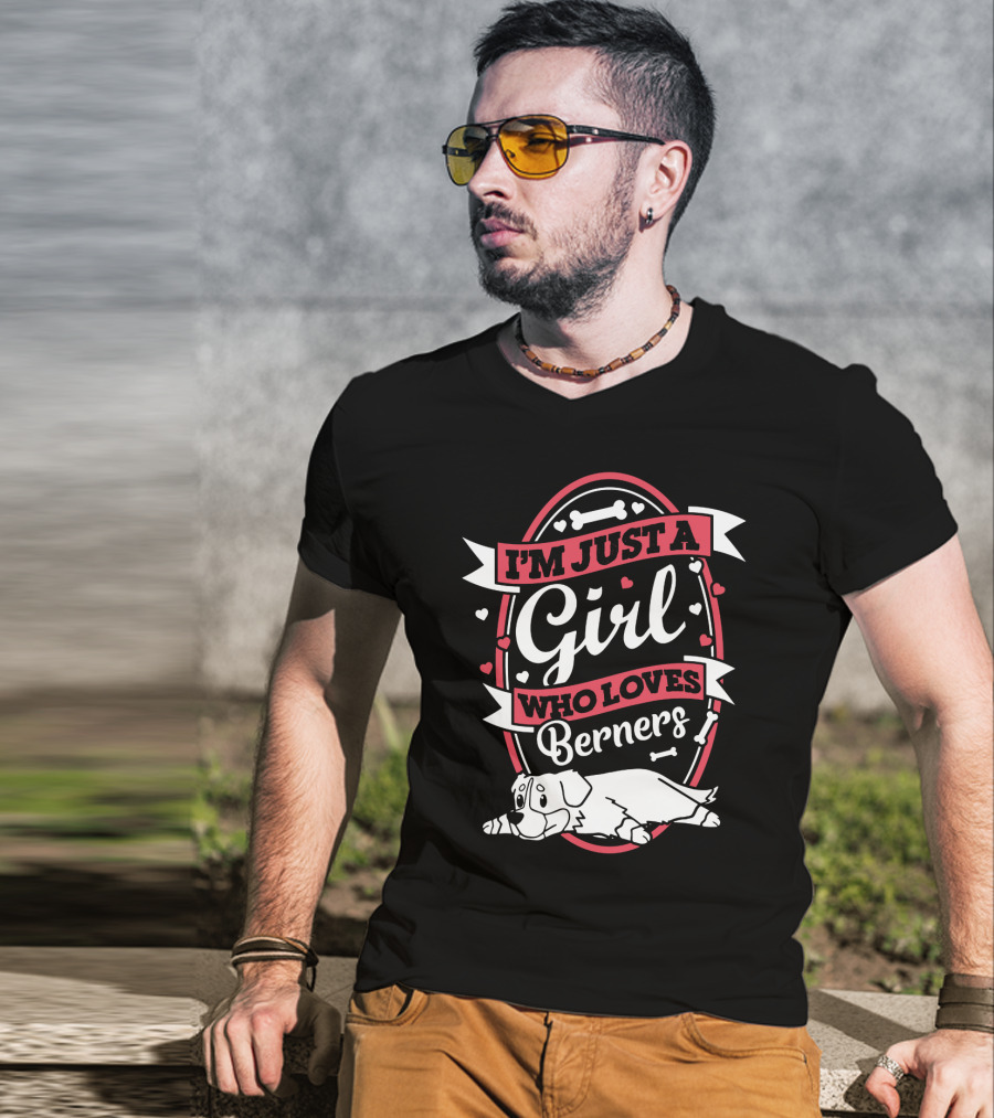 I'm Just A Girl Who Loves Berners With Cute Dog And Bone Motif T-Shirt