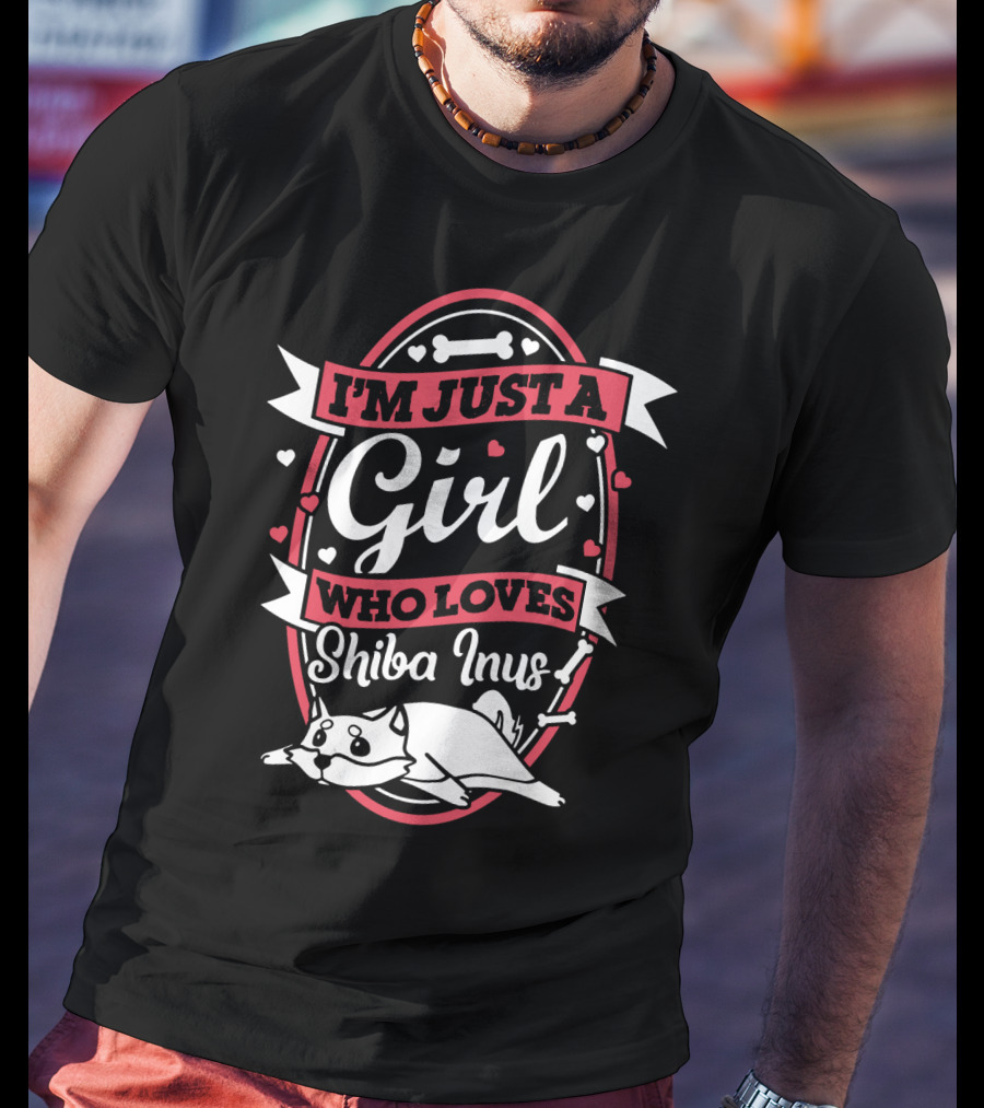 I'm Just A Girl Who Loves Shiba Inus With Cute Dog And Hearts T-Shirt