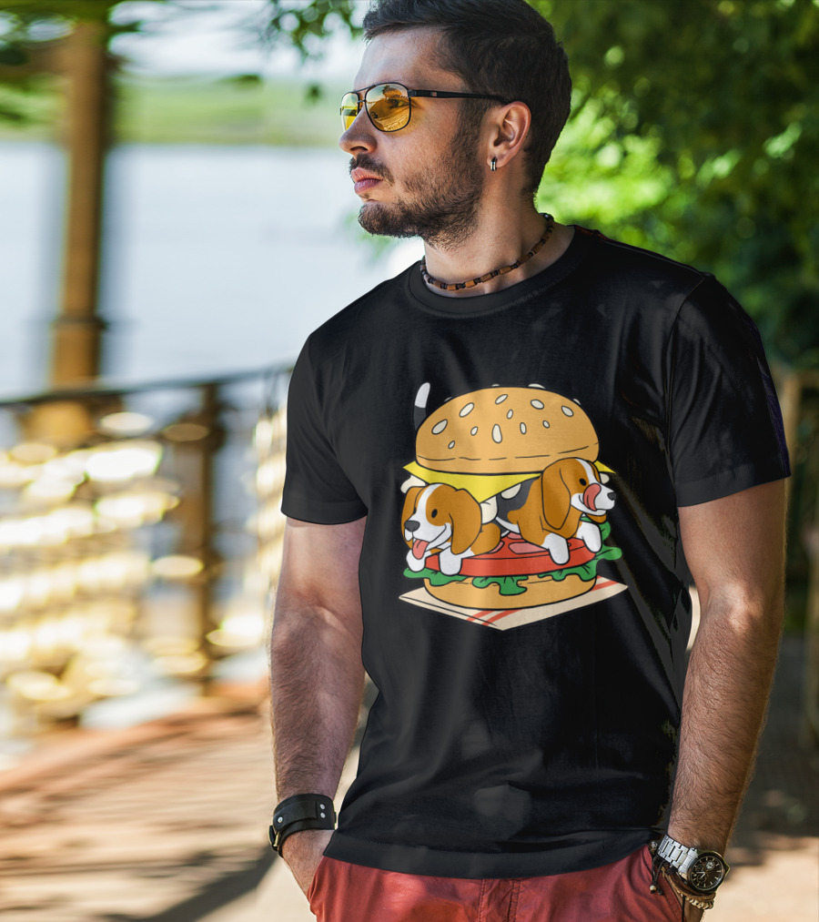 Beagle Burger Cuteness With Cheese, Lettuce, And Tomato T-Shirt