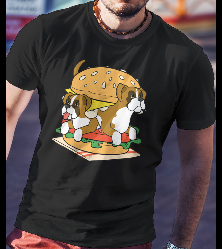 Boxer Dogs Stacked In Cheeseburger Delight T-Shirt