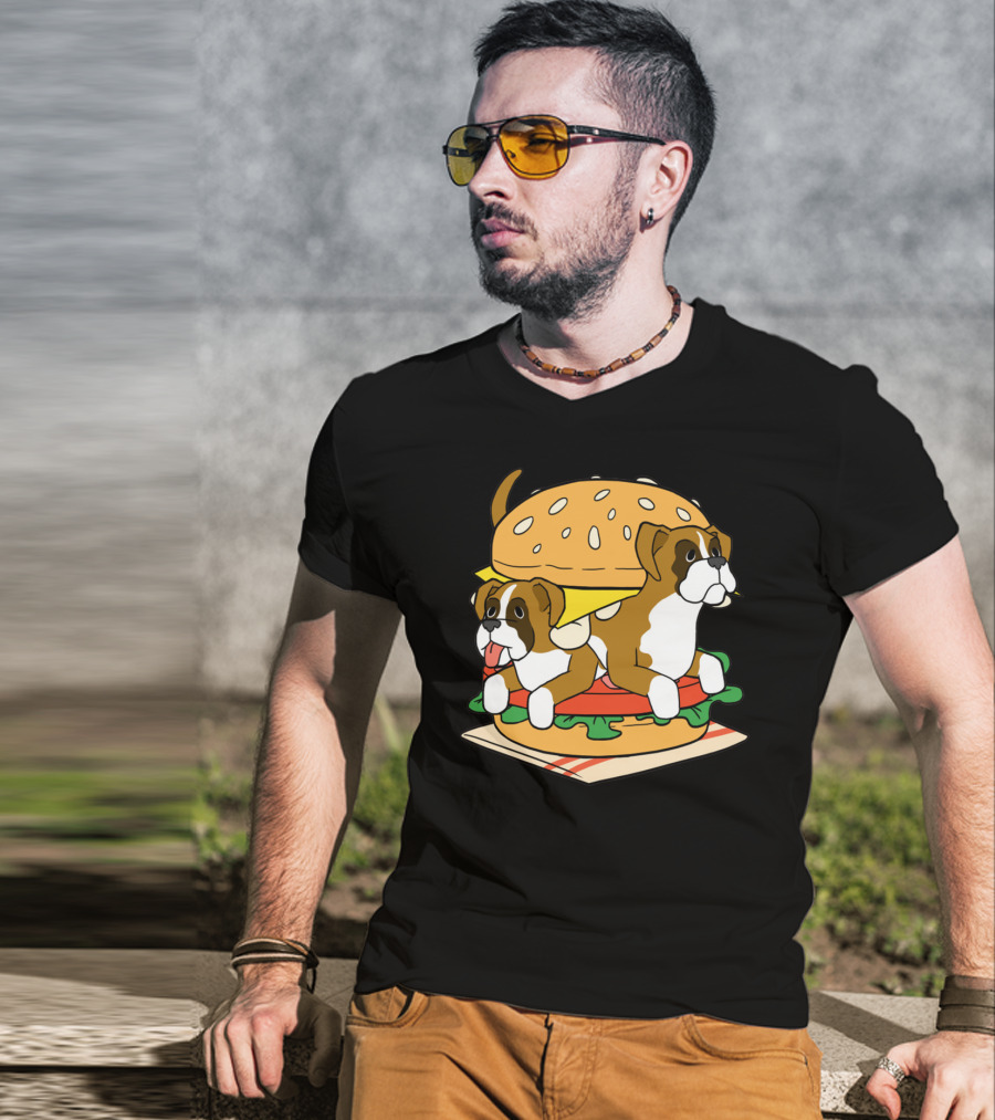 Boxer Dogs Stacked In Cheeseburger Delight T-Shirt