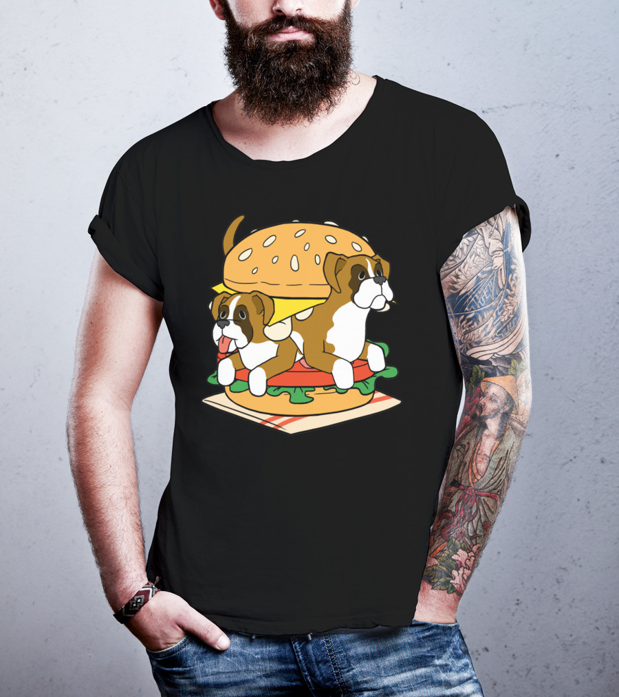 Boxer Dogs Stacked In Cheeseburger Delight T-Shirt
