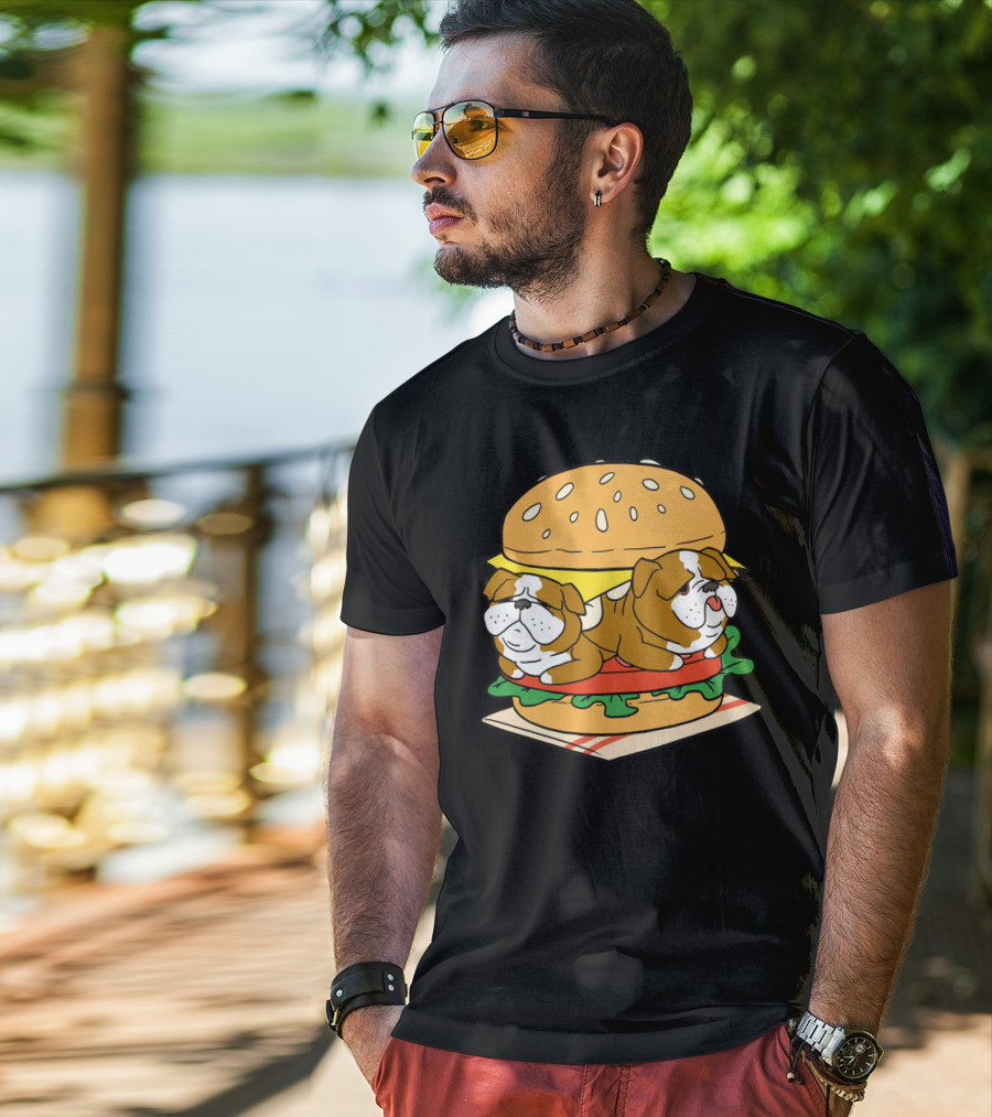 Bulldog Cheeseburger Cute Pet Sandwich Funny Food T-Shirt
