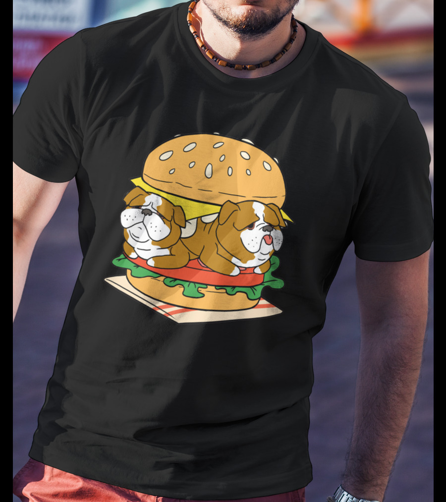 Bulldog Cheeseburger Cute Pet Sandwich Funny Food T-Shirt