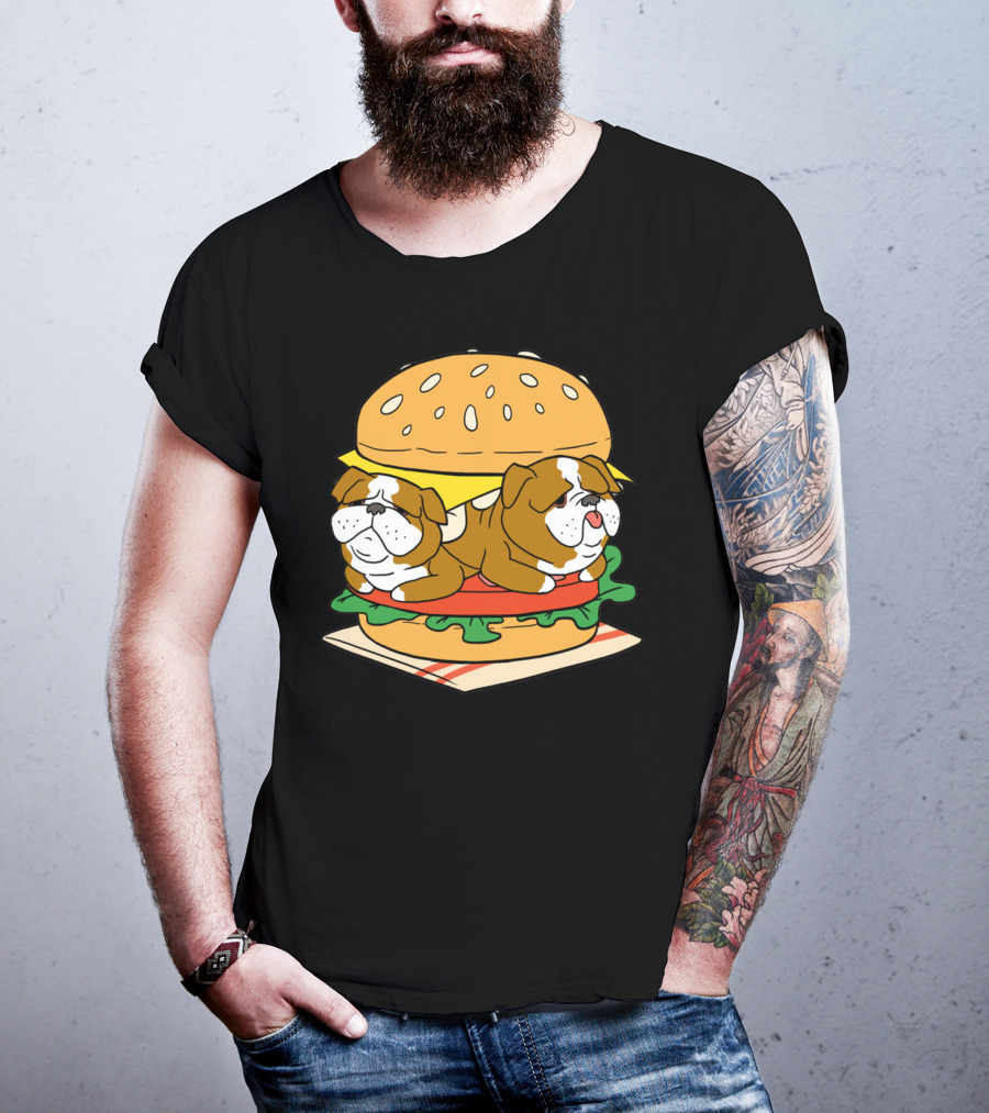 Bulldog Cheeseburger Cute Pet Sandwich Funny Food T-Shirt