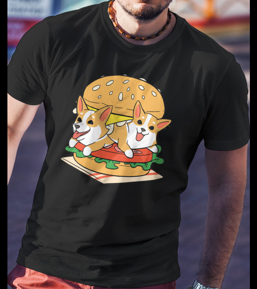 Corgi Burger Delight Double Pup Cheeseburger Fun T-Shirt