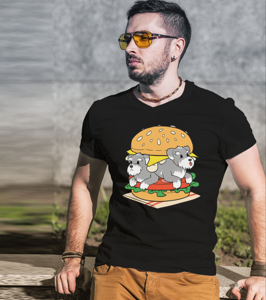 Schnauzer Double Hamburger With Cheese, Lettuce, And Tomato T-Shirt