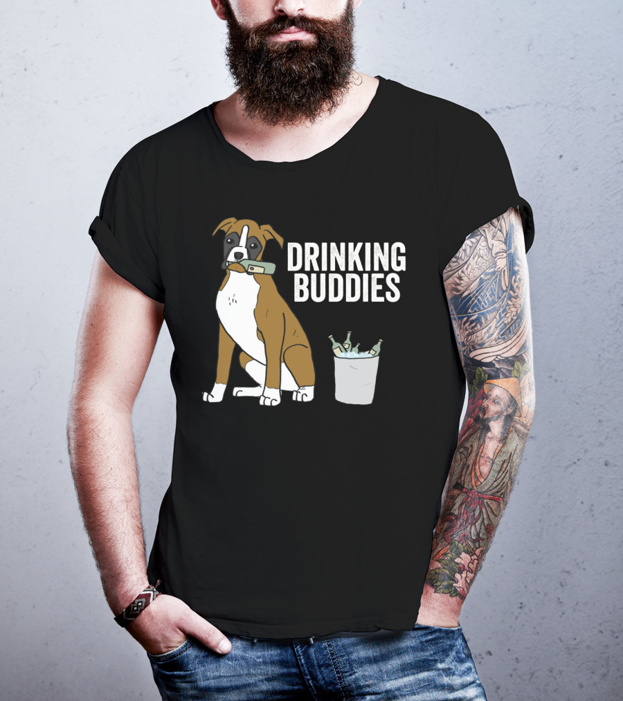 Boxer With Beer Bottles And Bucket - Drinking Buddies T-Shirt