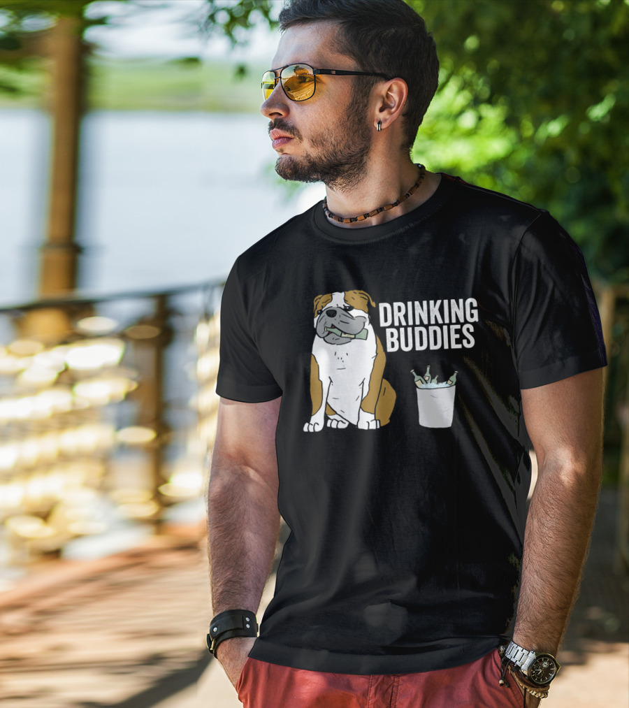 Bulldog Drinking Buddies With Ice Bucket And Bottles T-Shirt