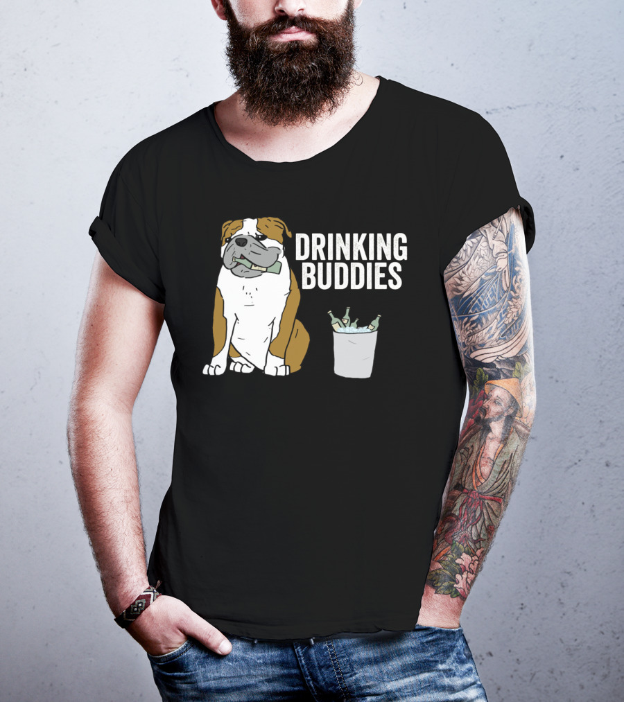 Bulldog Drinking Buddies With Ice Bucket And Bottles T-Shirt