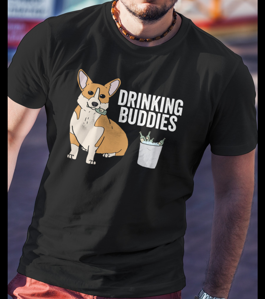 Corgi With Beer Cooler And Drinking Buddies Text T-Shirt
