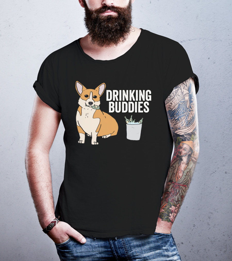 Corgi With Beer Cooler And Drinking Buddies Text T-Shirt