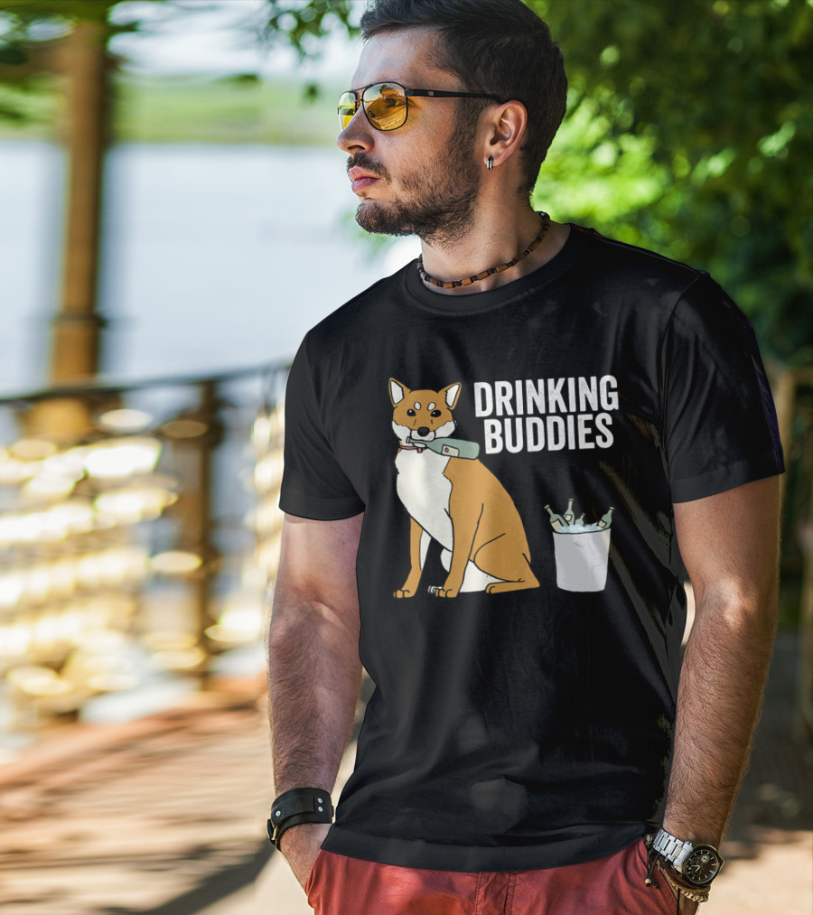 Shiba Inu With Ice Bucket And Bottles Drinking Buddies T-Shirt