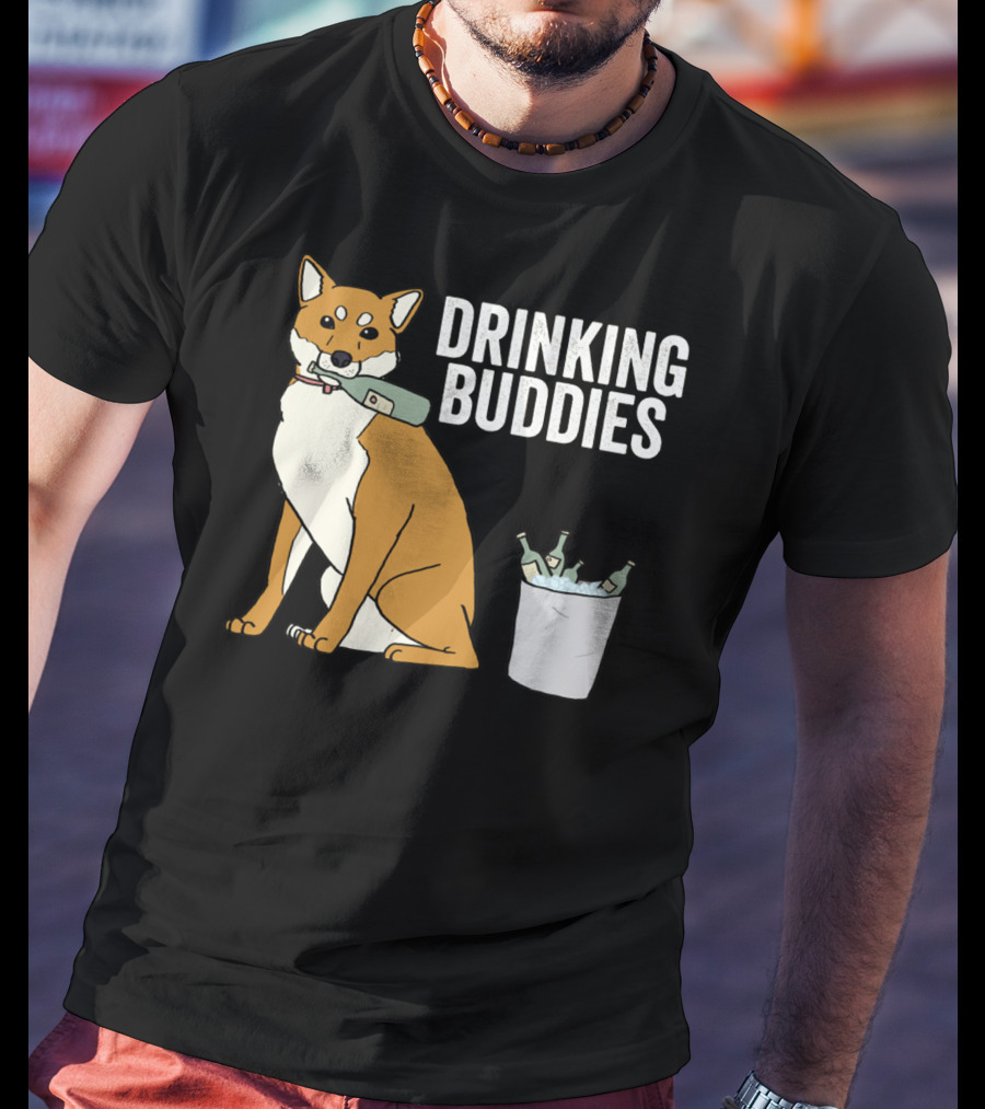Shiba Inu With Ice Bucket And Bottles Drinking Buddies T-Shirt