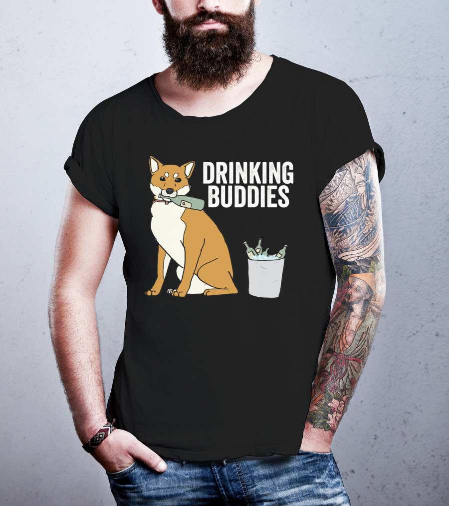 Shiba Inu With Ice Bucket And Bottles Drinking Buddies T-Shirt