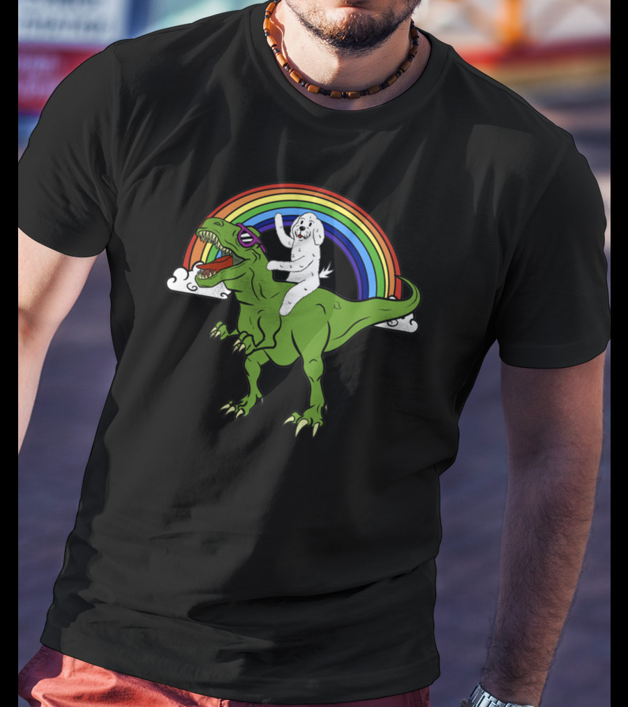 Bichon Frise Riding Tyrannosaurus T-Shirt