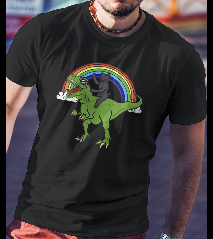 Cane Corso Dinosaur Riding Adventure With Rainbow And Clouds T-Shirt