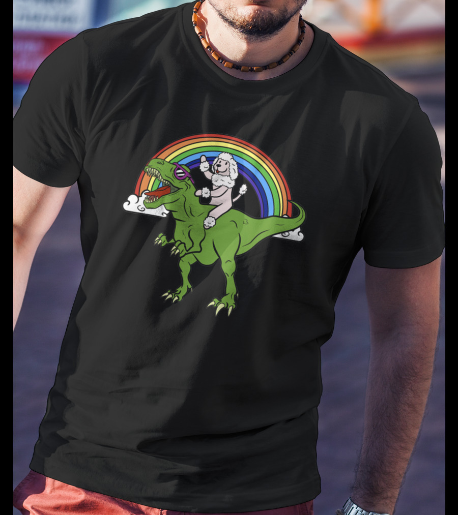 Poodle Riding Dinosaur T-Shirt