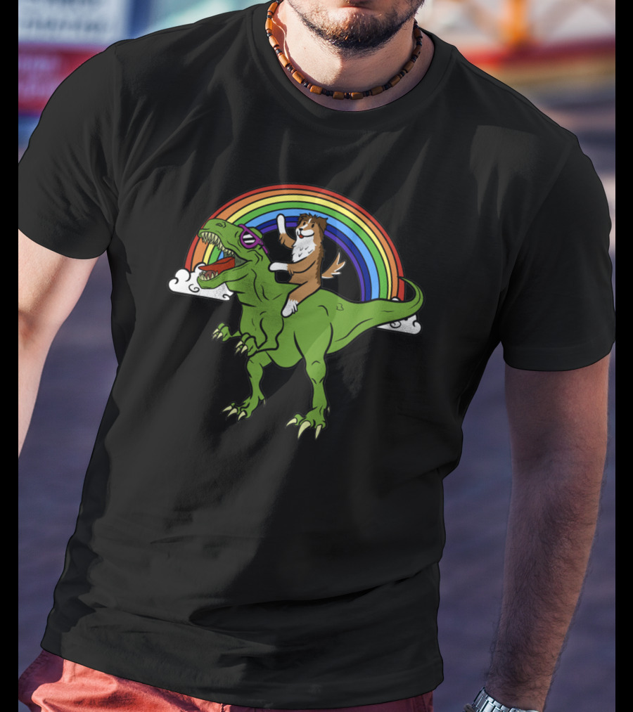 Sheltie Riding Dinosaur T-Shirt