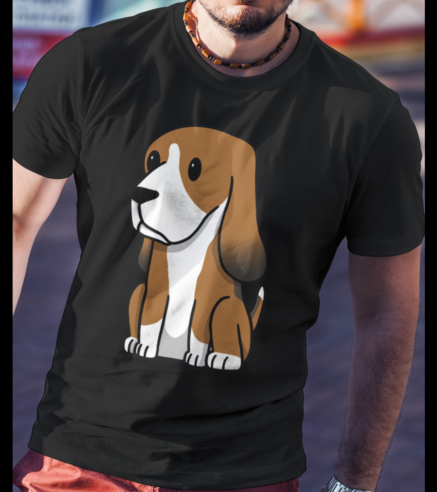 Basset Hound Cute Cartoon Brown And White Dog Sitting T-Shirt