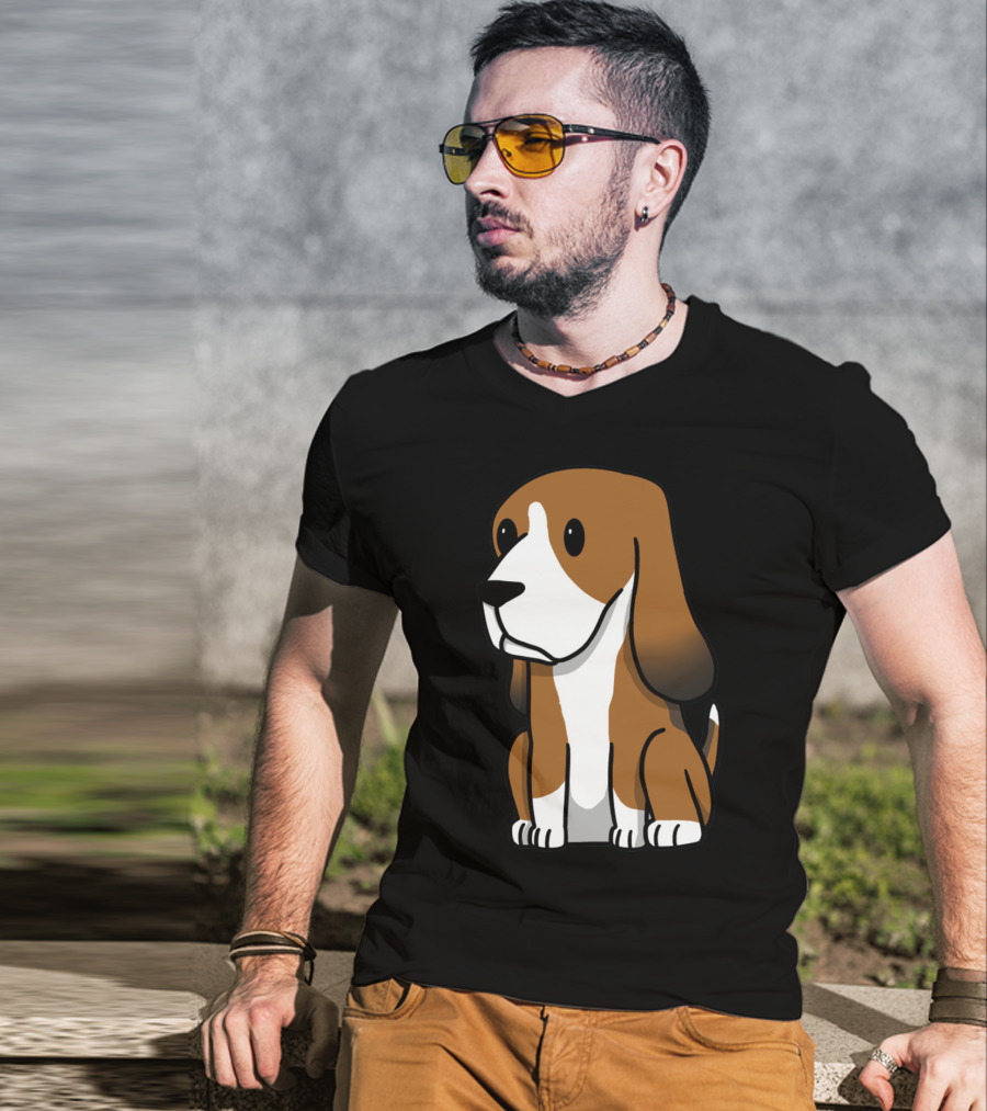 Basset Hound Cute Cartoon Brown And White Dog Sitting T-Shirt