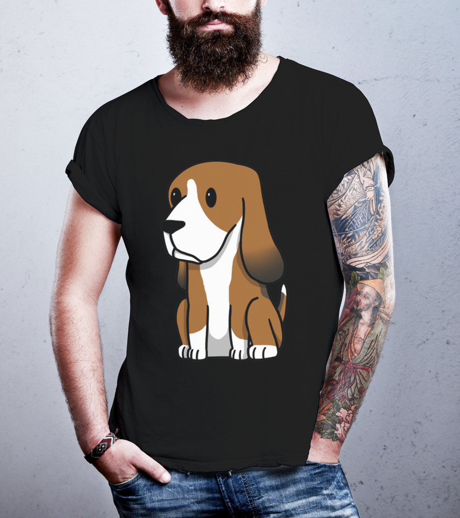 Basset Hound Cute Cartoon Brown And White Dog Sitting T-Shirt