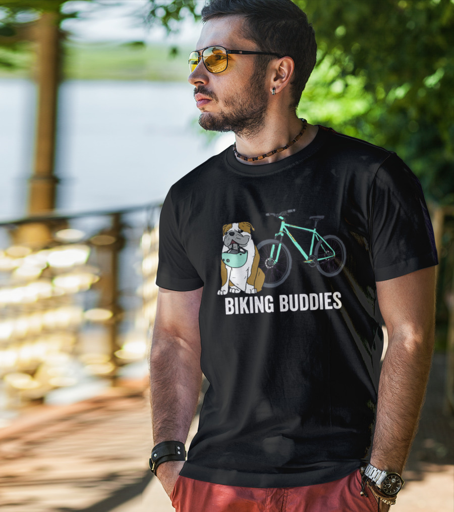 Biking Buddies Bulldog With Helmet And Bicycle T-Shirt