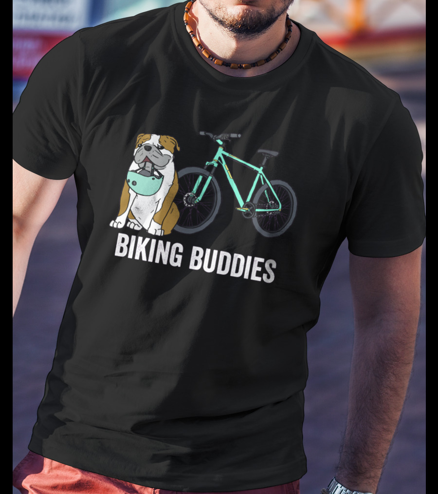 Biking Buddies Bulldog With Helmet And Bicycle T-Shirt
