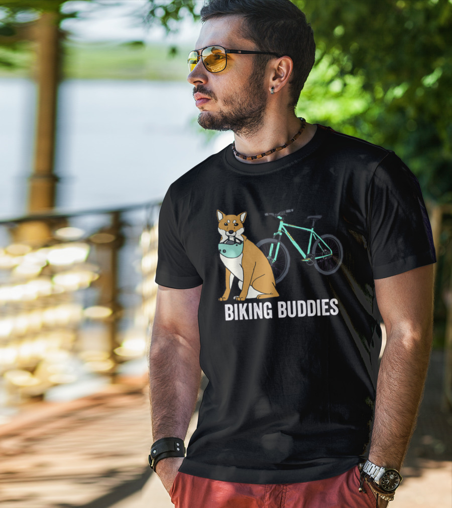 Shiba Inu With Bike Companion Biking Buddies Adventure T-Shirt