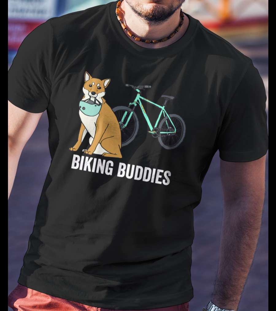 Shiba Inu With Bike Companion Biking Buddies Adventure T-Shirt